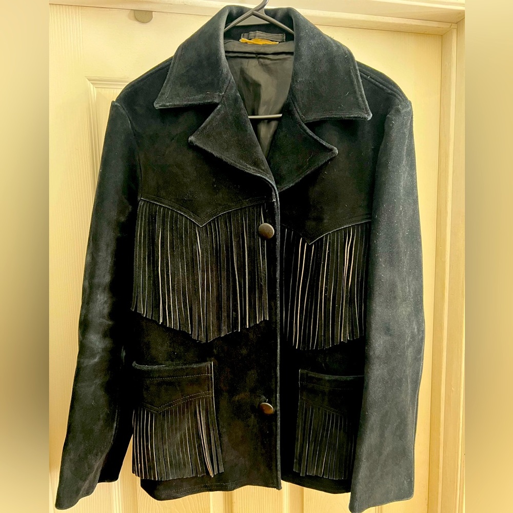 Heavy Black Suede unisex Jacket with fringe